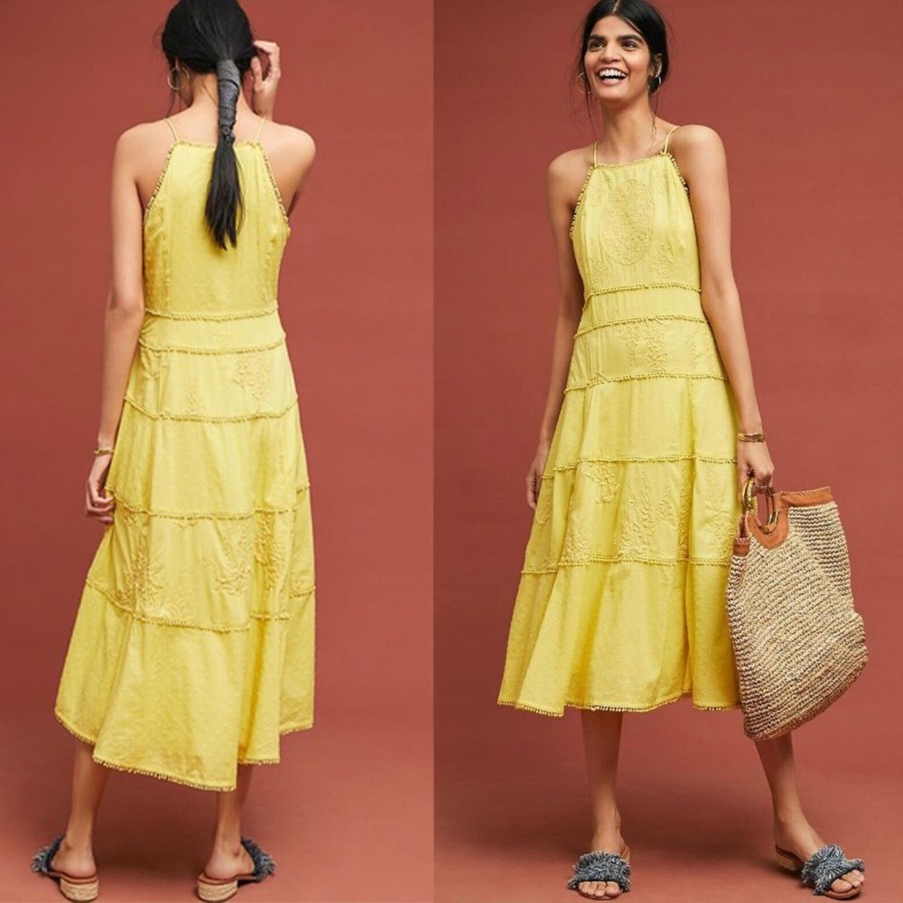 ANTHRO NWT MEADOW RUE Sag Harbor Embroidered Tiered Midi Dress Size 16